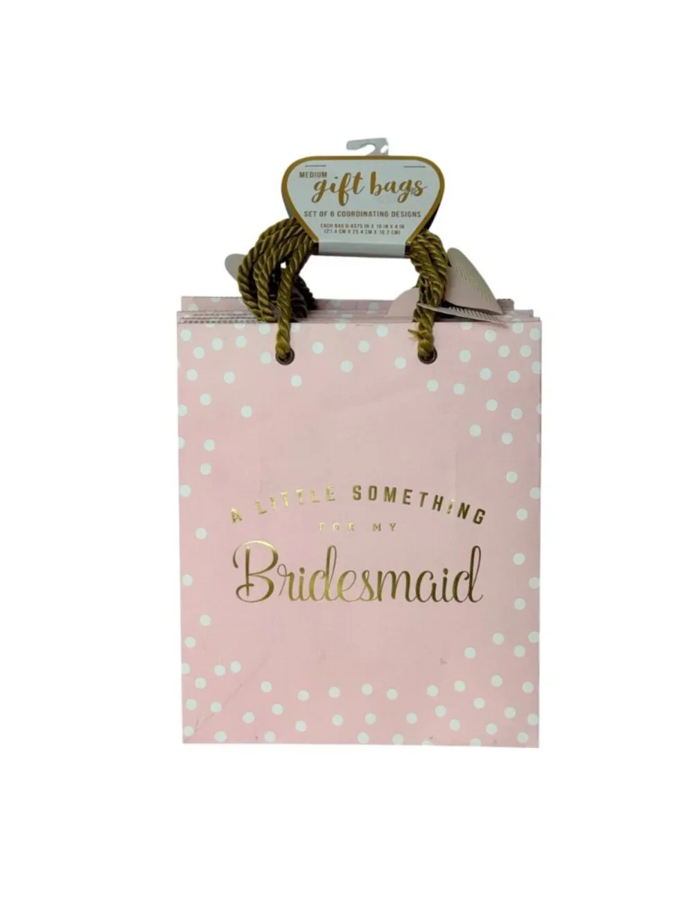 Bridesmaid Gift Bags Set of 6 Pink Polka Dot Bridal Shower Wedding Favor